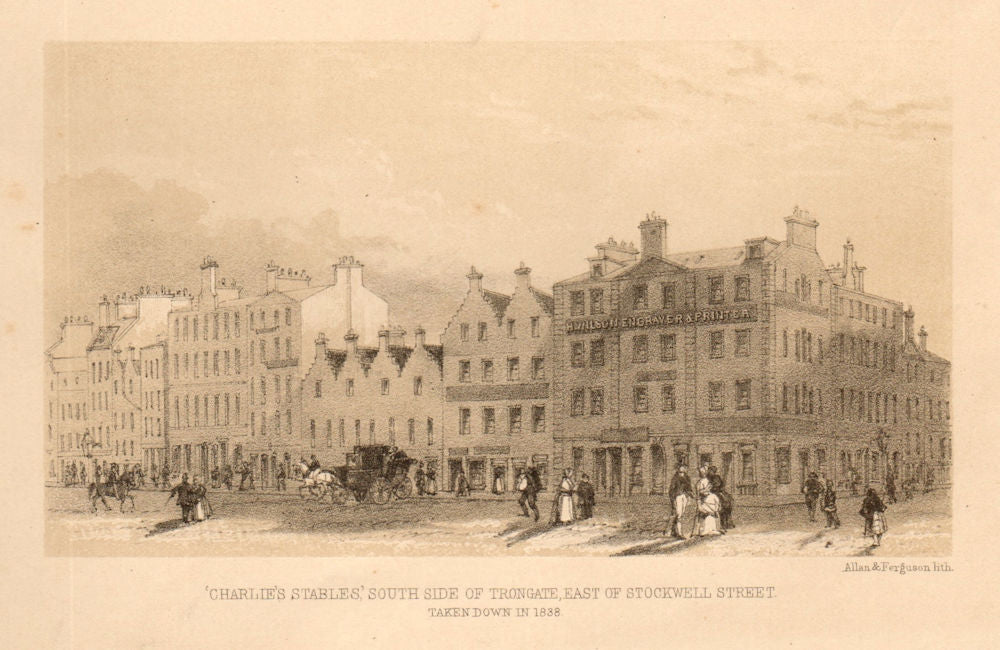 Charlie's stables, south side of Trongate, east of Stockwell St., Glasgow 1848